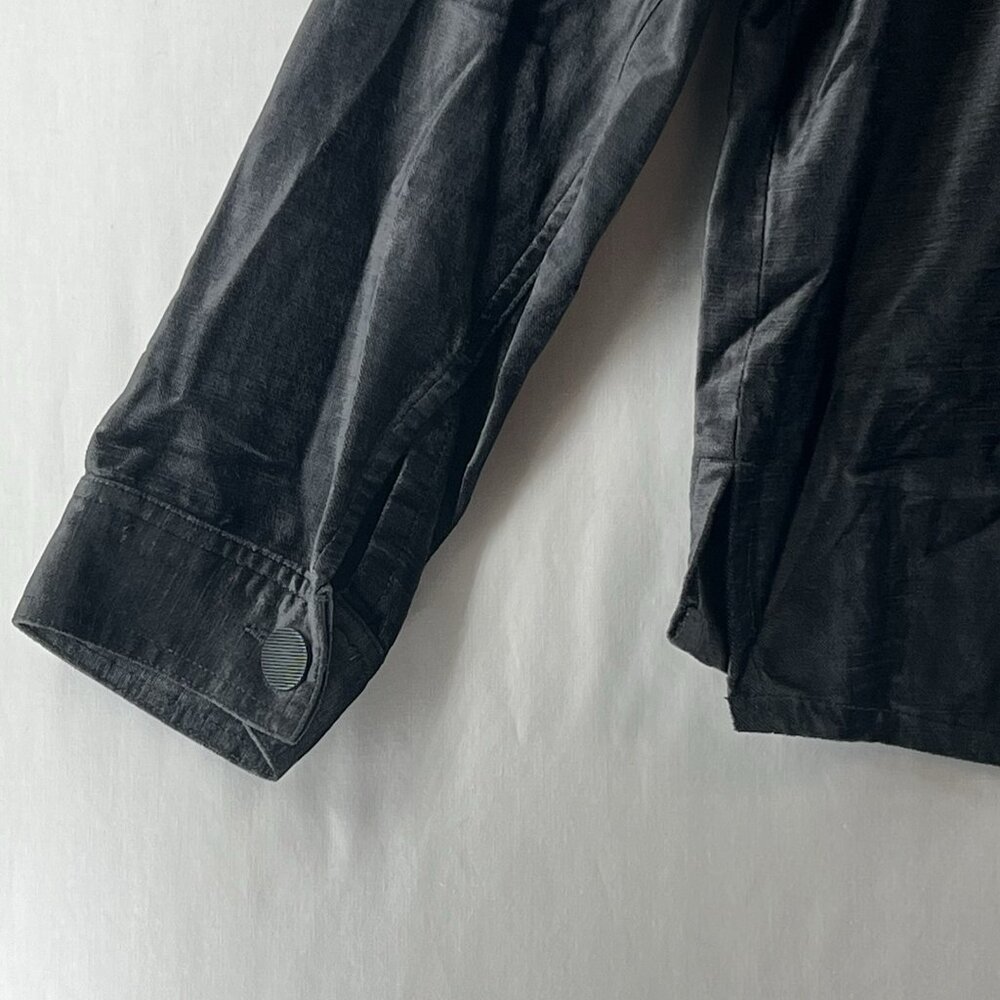 Cabi Tuesday Topper Jacket Women M Button Front Pleated Crushed Velvet Iron Gray - Picture 3 of 13